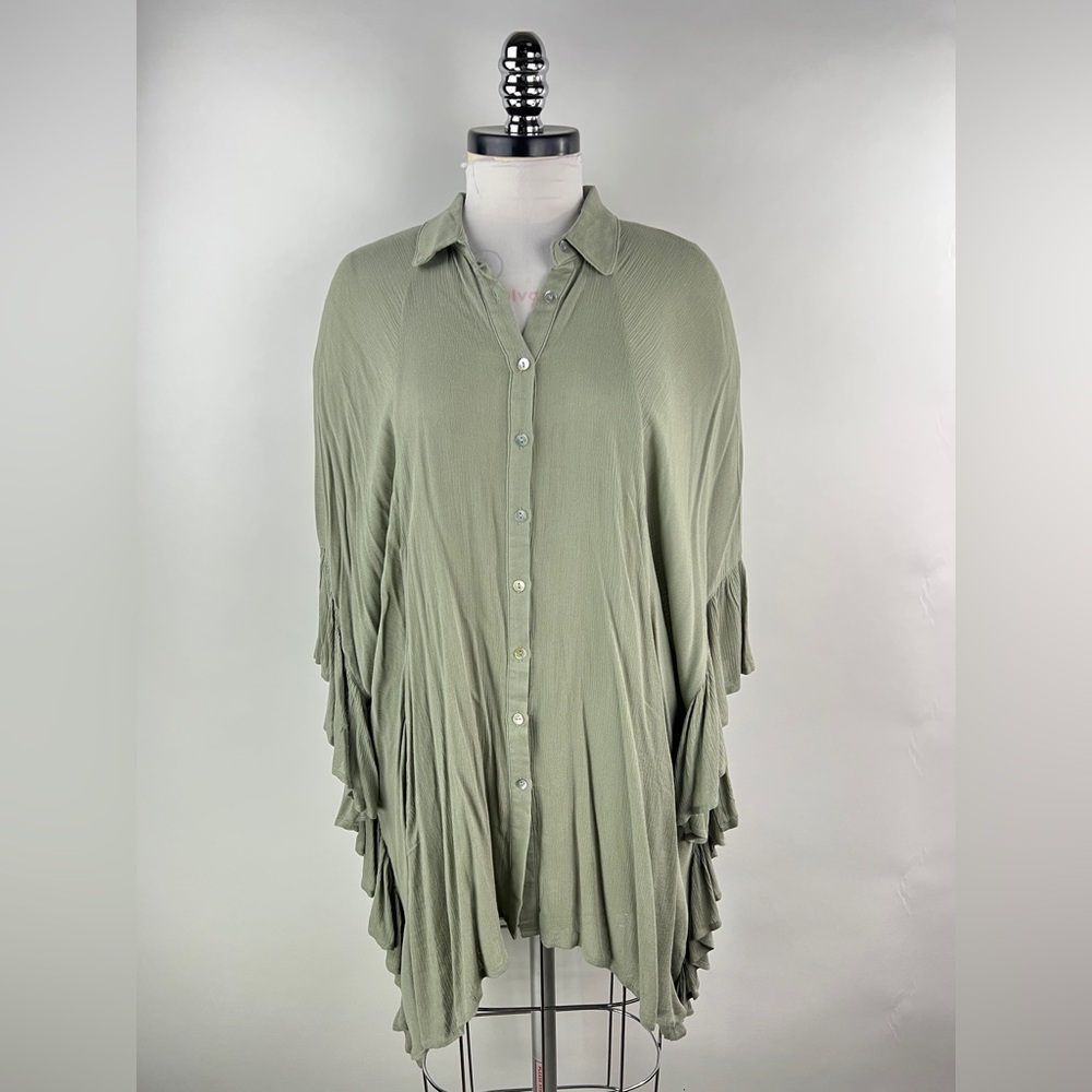 ๐ 3069. Oversized Button Front Ruffled Tunic Top - Picture 3 of 8